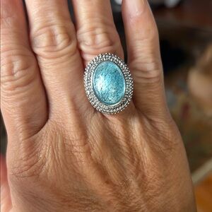 Elegant Silver and Blue Oval Ring